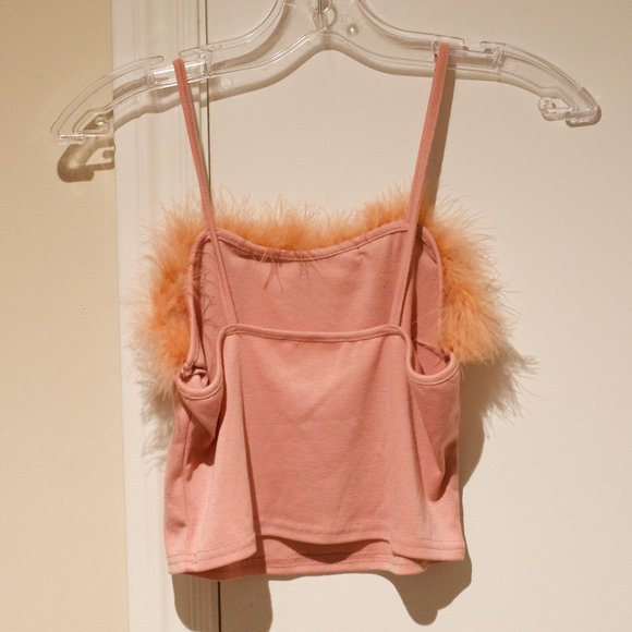 Y2K Baby pink cropped marabou feathers cami top - Picture 2 of 3